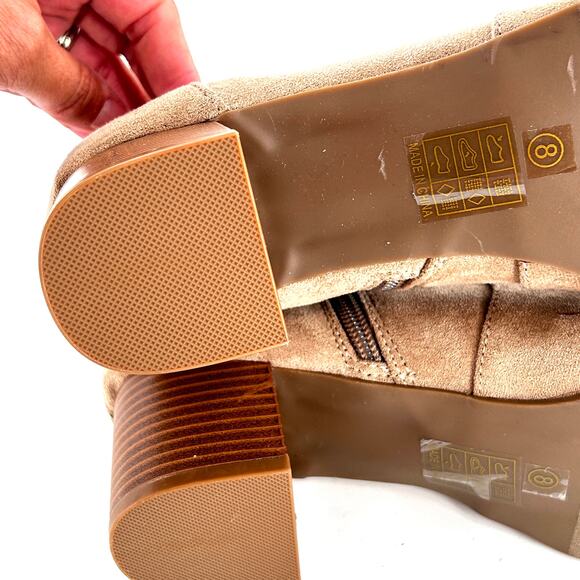 Journee Collection Ankle Booties 8 Tan Stacked Heel Western Faux Suede - Picture 6 of 7